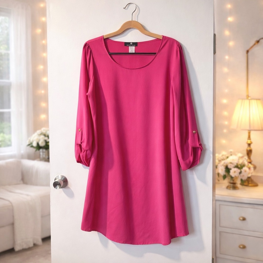 Women's Fuchsia Scoop Neck Shift Dress - Unknown Brand